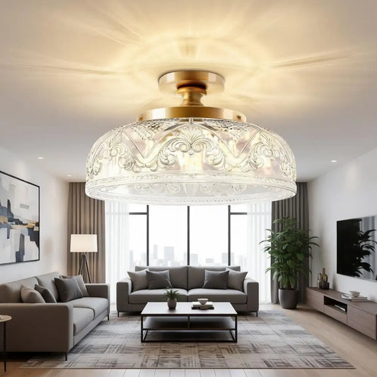 12 Inch Large Gold Ceiling Light Fixture, 3-Light Globe Glass for Kitchen, Bathroom, Hallway, Dining Room (Bulb Not Included)