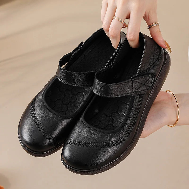 New real leather mary jane flats woman top quality shoes for women strappy moccasins ladies hook loop luxury flats female shoes