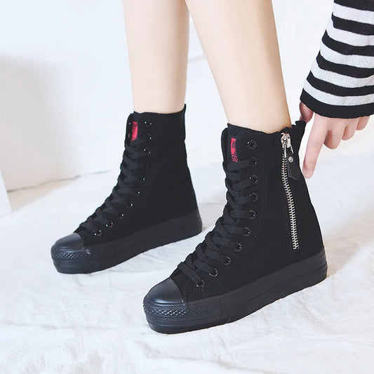 Women's Shoes New High-top Side Zip Canvas Sneakers Fashion Comfortable Platform Boots for Women Student Shoes Platform Sneakers