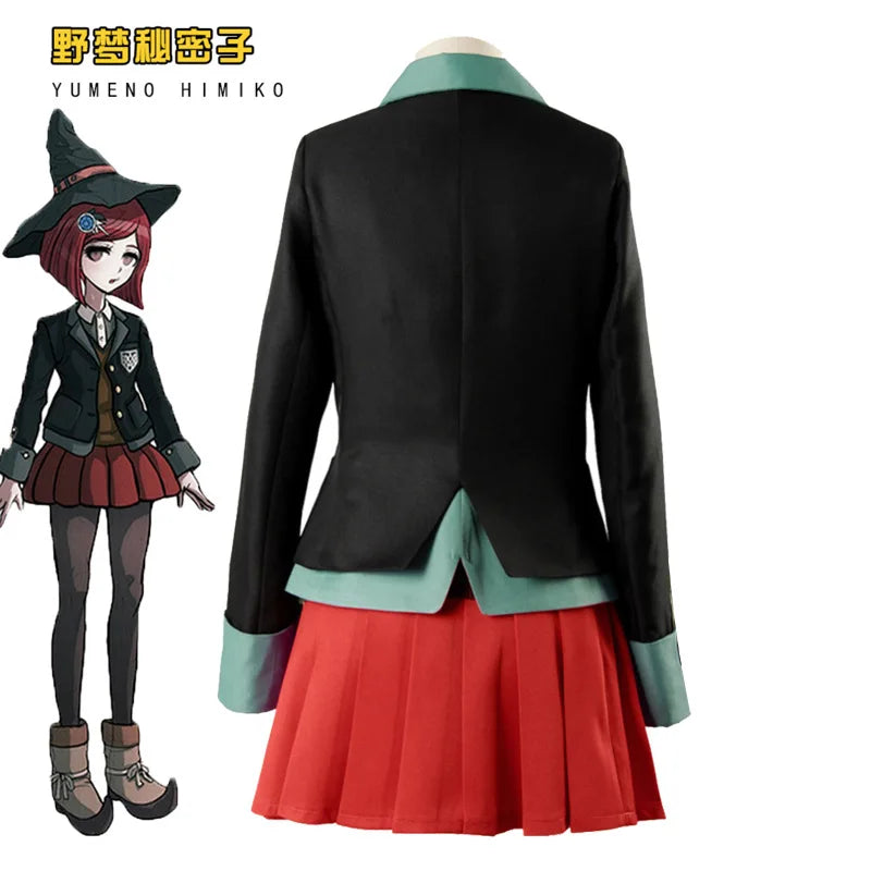 Anime Danganronpa Magician Yumeno Himiko Girl Uniform Halloween Carnival Student JK Uniform Cosplay Costume Red Wig