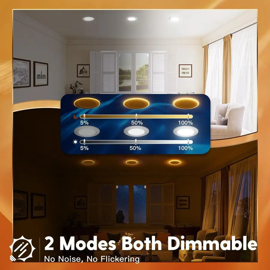 12 Pack 5 6 Inch 5CCT LED Recessed Can Light with Night Light, 2700K 3000K 4000K 5000K 6000K Selectable Flat Recessed Lighting,