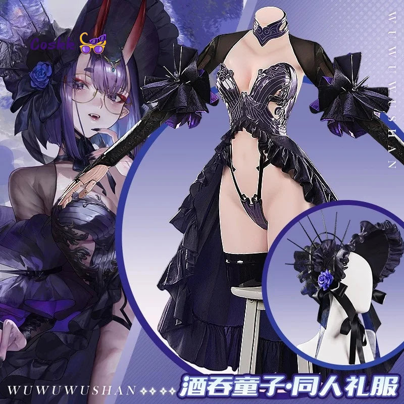 New Shuten Douji Cosplay Game Fate Fate/Grand Order Costume Halloween Christmas Role Playing woman sexy black dress hat prop