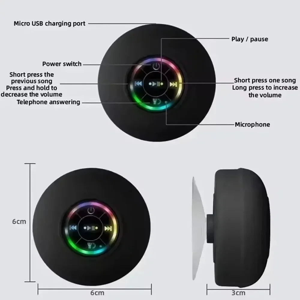 Mini Portable LED Bluetooth Speaker New Bathroom Waterproof Large Suction Cup Speaker Wireless Outdoor Sports Stereo Speaker
