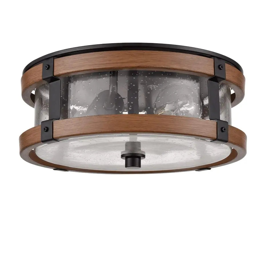 Ceiling Light Fixture 2Light Hallway Ceiling Light in Black amp Rustic Wood Grain Finish with Clear Seeded Glass Shade
