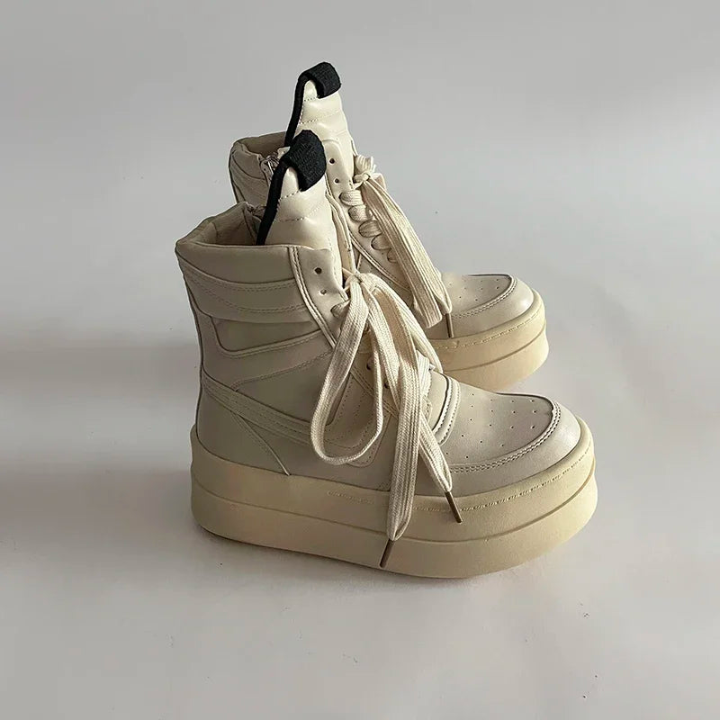 Thick Sole Ankle Boots Design High Top Shoes For Women 2025 Autumn And Winter New Height Increasing Casual Sports Board Shoes