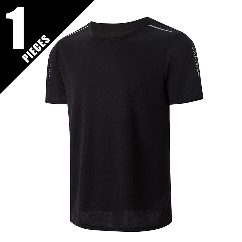 Running T-shirt Reflective Short Sleeve Ice Silk Quick Drying Summer Thin Breathable Fitness Tees Shirt Sportswear Sportsshirt