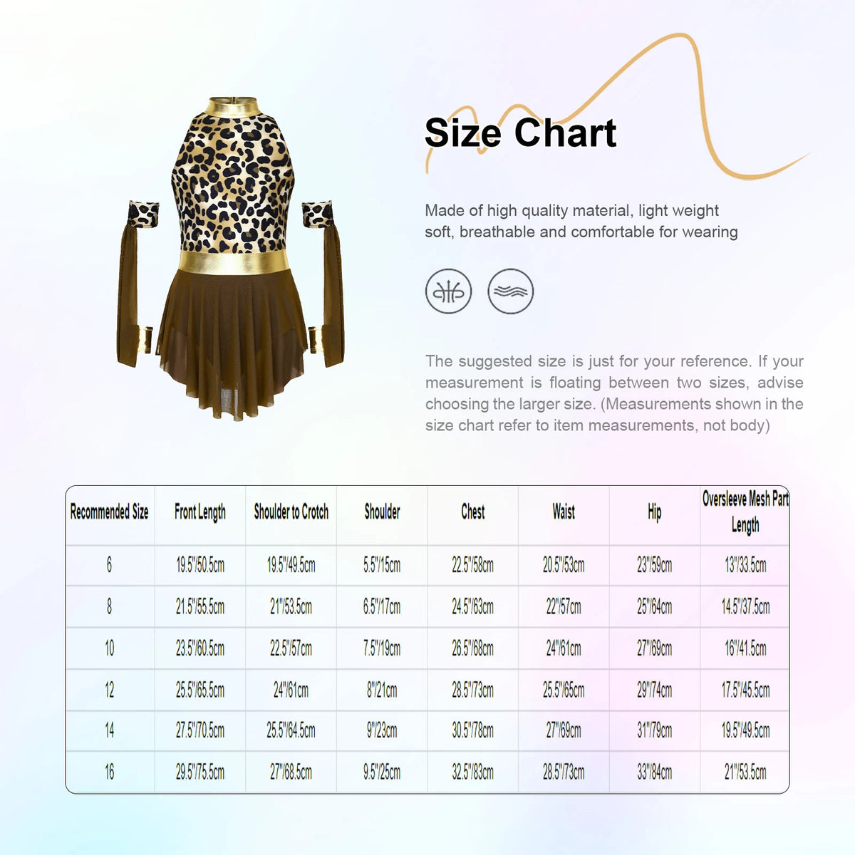 Girls Prehistoric Cave Costume Leopard Print Patchwork Metallic Sleeveless Mesh Skirted Leotard Dress and Matched Oversleeves