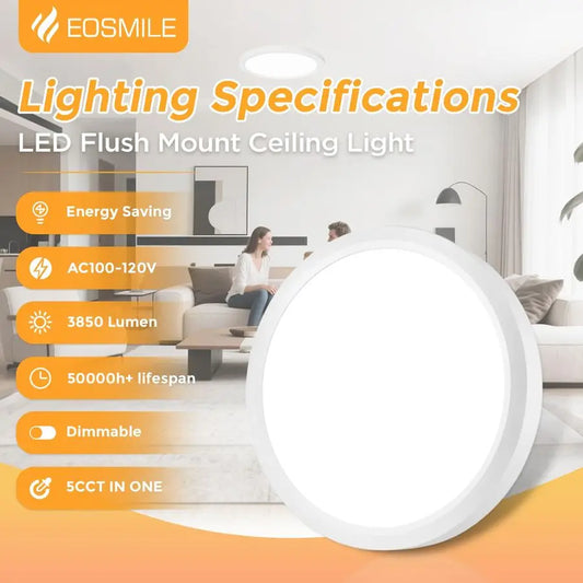 15.8 Inch LED Flush Mount Ceiling Light, 35W, 3850LM, 2700K5000K 5Color Selectable amp Dimmable, White Thin Flat Surface Mount L