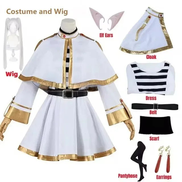 Sousou No Frieren Anime Cosplay Costume Elf Ear Wig And Shoes Set Magician Dress for Women Halloween Christmas Party