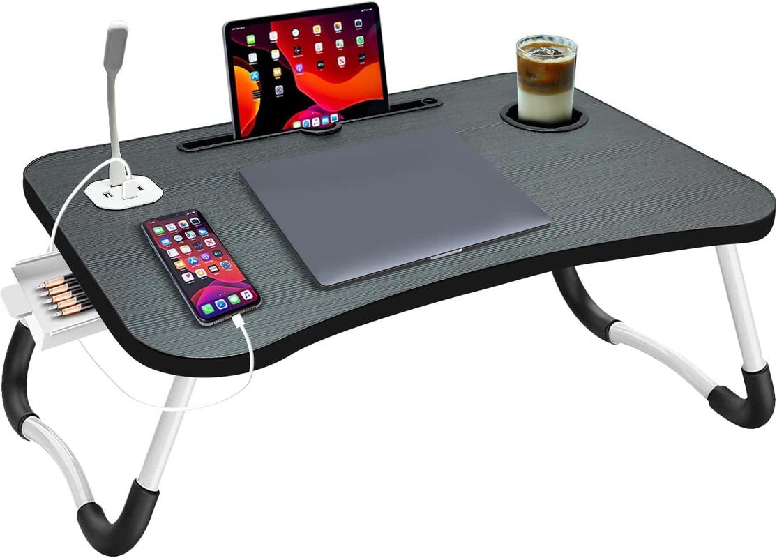NNEDSZ NNECN Laptop Desk Bed Table Tray Folding Breakfast Table Portable Lap Standing Desk Notebook Stand Reading Holder for Bed/Sofa Large Lap Desk with USB-Charger and Cup-Holder
