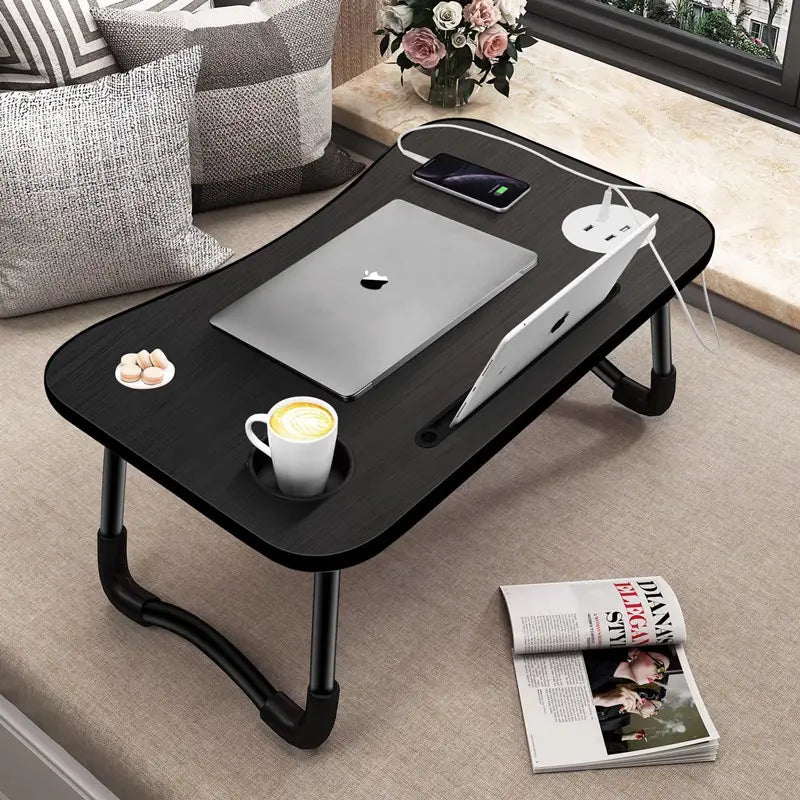 NNEDSZ NNECN Laptop Desk Bed Table Tray Folding Breakfast Table Portable Lap Standing Desk Notebook Stand Reading Holder for Bed/Sofa Large Lap Desk with USB-Charger and Cup-Holder