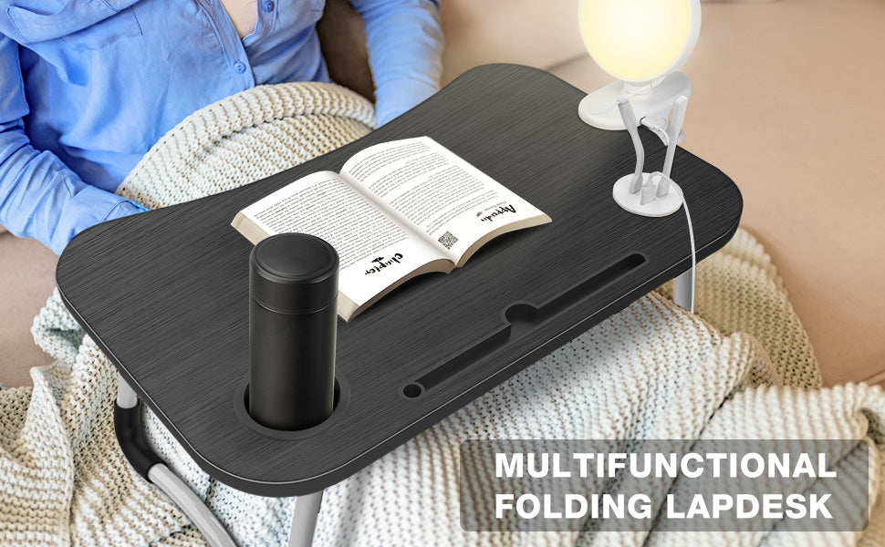 NNEDSZ NNECN Laptop Desk Bed Table Tray Folding Breakfast Table Portable Lap Standing Desk Notebook Stand Reading Holder for Bed/Sofa Large Lap Desk with USB-Charger and Cup-Holder