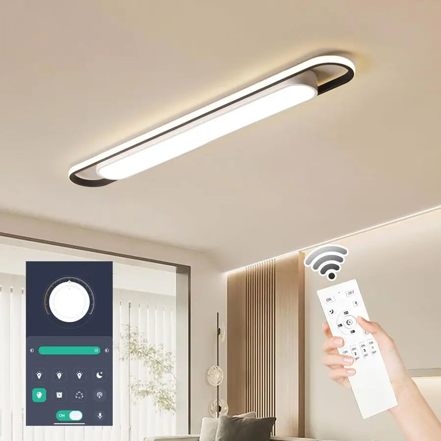 Modern Smart LED Linear Ceiling Lights Dimmable LED Ceiling Lamp with Remote Control,65W Metal Acrylic Flush Mount Ceiling Light
