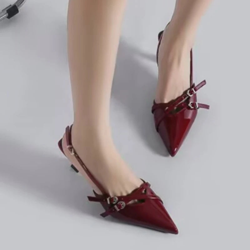 2026 New Summer Luxury Buckle Stiletto Sandals for Women Sexy Pointed Toe Low-Top Comfortable Office and Casual Women High Heels