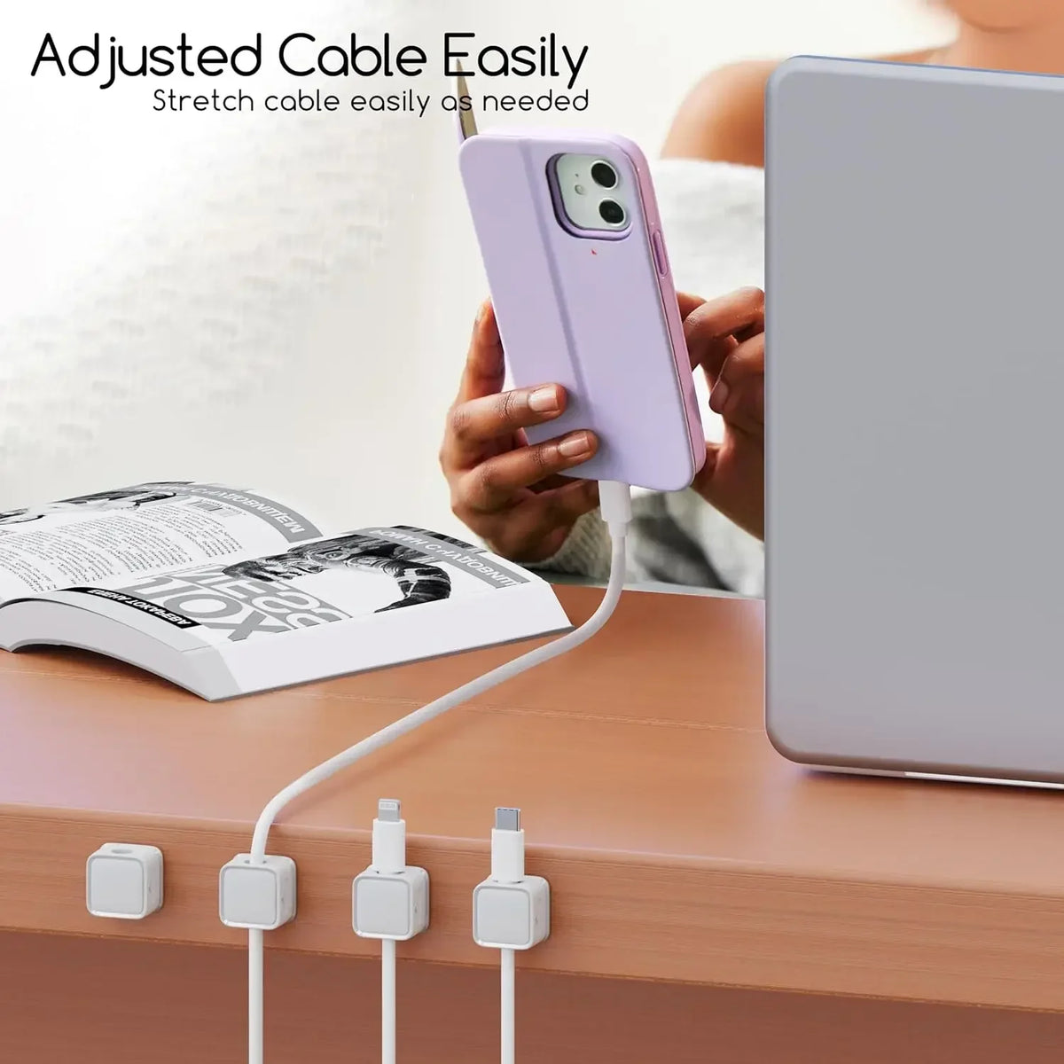 3-12 Pcs/Set Magnetic Cable Clips Cable Organiser Adjustable Cord Holder Under Desk Organizing Cable Management Holder