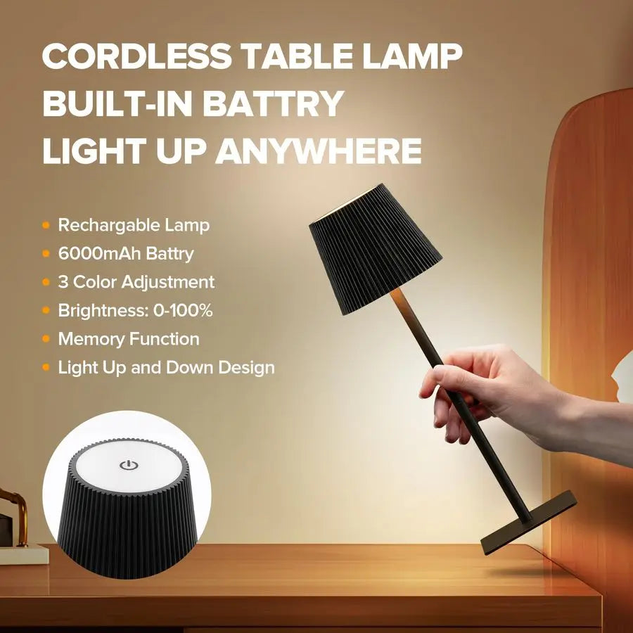 2 Pack Cordless Table Lamp,6000mAh Rechargeable Battery Operated Desk Lamp,Two Adjustable Heights,Waterproof, Touch Control amp