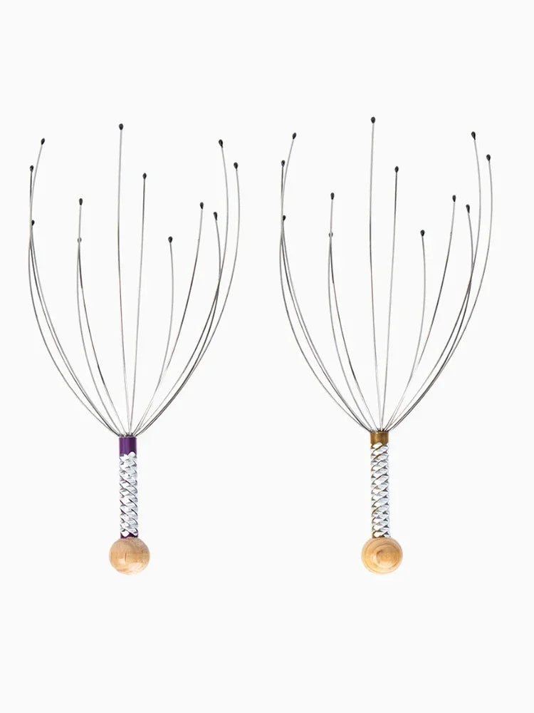 1PC Octopus Head Massager Stainless Steel Engraved Head Relaxer Brain Massage Claw Scalp Scratcher Itch Reliever Random Color