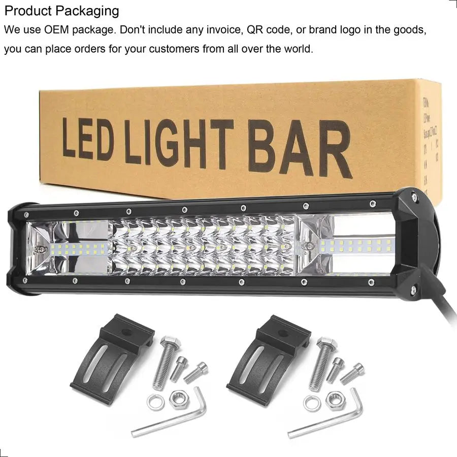 16 Inch 216W Tri Row Offroad High Power Chips LED Light Bar Driving Work Lights for FJ Cruiser OffRoad 4WD 4x4 Tractor Pickup Tr