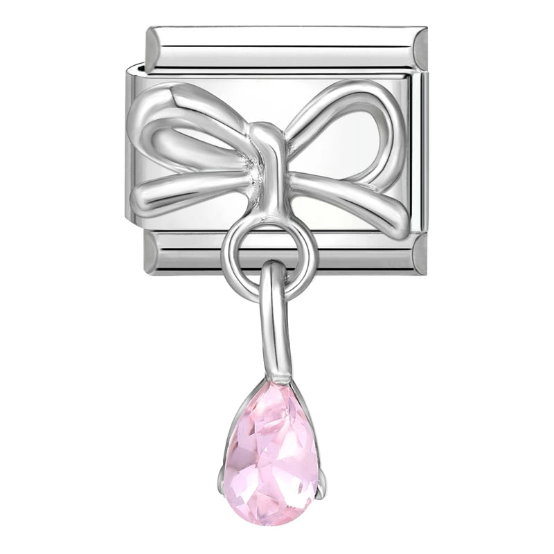 Zircon Moon Cherry Bow Knot Butterfly Heart Star Italian Charm Links Fit 9mm Bracelet Stainless Steel DIY Jewelry Making Gifts