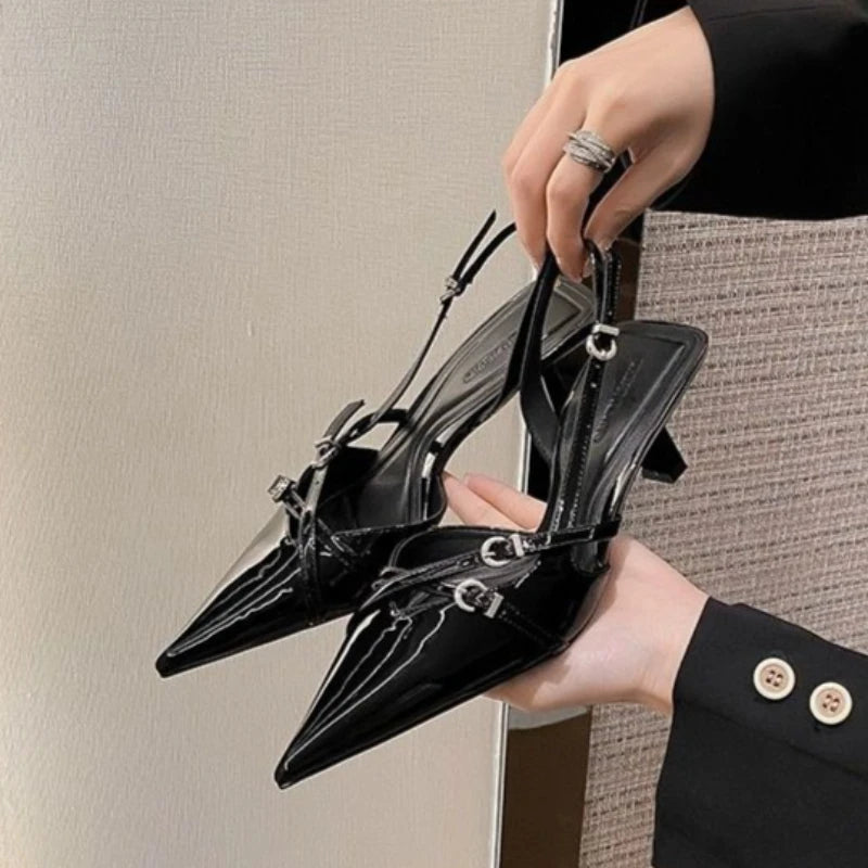 2026 New Summer Luxury Buckle Stiletto Sandals for Women Sexy Pointed Toe Low-Top Comfortable Office and Casual Women High Heels