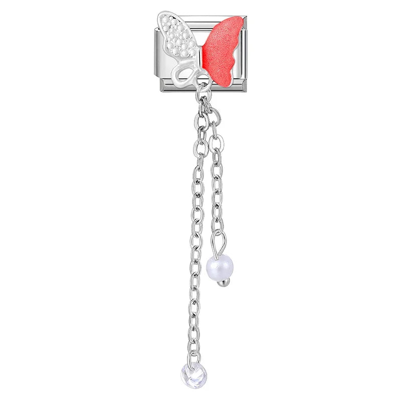 Zircon Moon Cherry Bow Knot Butterfly Heart Star Italian Charm Links Fit 9mm Bracelet Stainless Steel DIY Jewelry Making Gifts