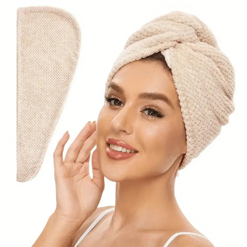 Solid color hair towel Textured dry hair cap 9.8 "X 25.5" absorbent hair towel wrap for button-down women
