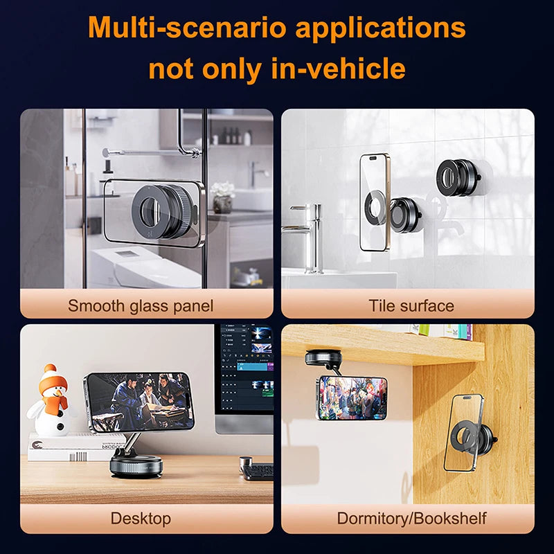 K007 Strong Magnetic Car Phone Holder Foldable Design 360° Adjustable Vacuum Mount for Car/Desk/Bathroom/Universal Use Holder