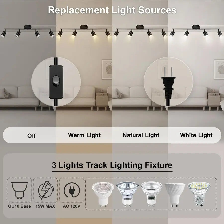 in Track Lighting, LED Track Lighting Fixtures Ceiling, Black 4Light Kitchen Light Kit, Plug in Wall Light with 14.8ft Power Cor