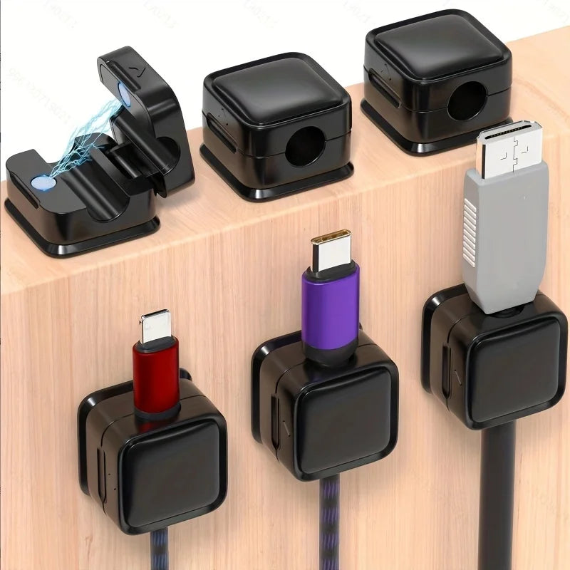 3-12 Pcs/Set Magnetic Cable Clips Cable Organiser Adjustable Cord Holder Under Desk Organizing Cable Management Holder