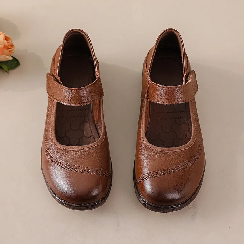 New real leather mary jane flats woman top quality shoes for women strappy moccasins ladies hook loop luxury flats female shoes
