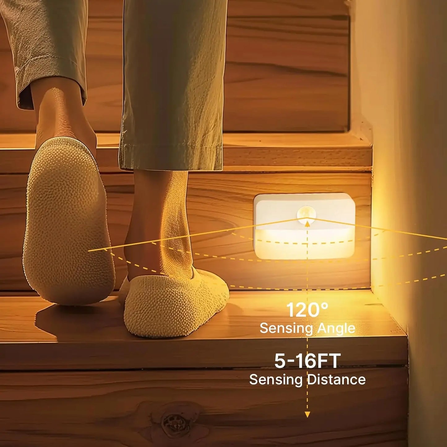 8 Pack Motion Sensor Stair Lights, Battery Operated Wireless LED Night Lamps for Indoor Use