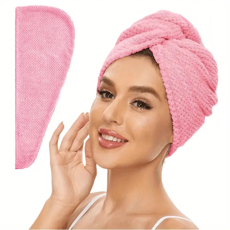Solid color hair towel Textured dry hair cap 9.8 "X 25.5" absorbent hair towel wrap for button-down women