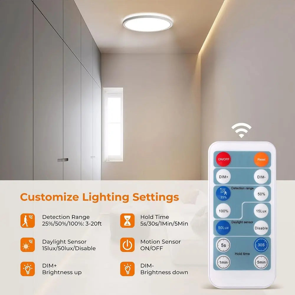 Motion Sensor LED Ceiling Light with Remote, 12 Inch Wired, 3000K-5000K, 2400LM Dimmable, Indoor/Closet/Hallway/Laundry/Stairs,