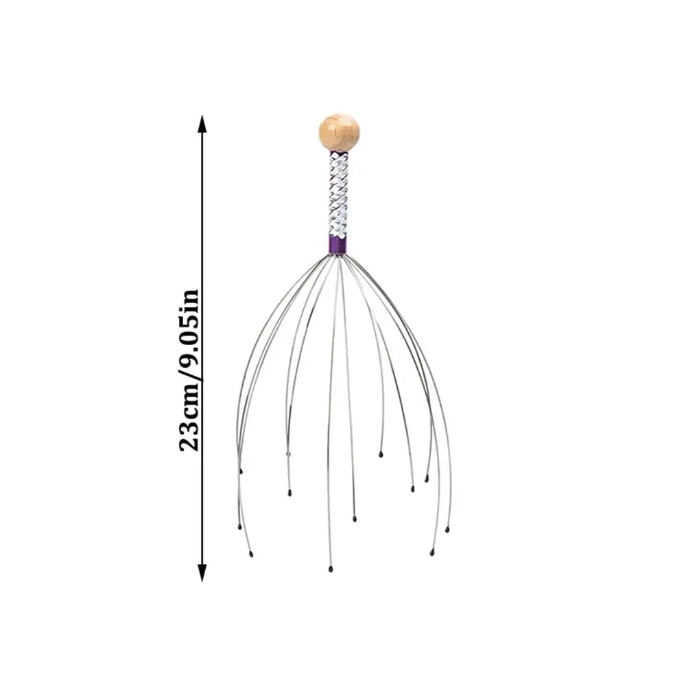 1PC Octopus Head Massager Stainless Steel Engraved Head Relaxer Brain Massage Claw Scalp Scratcher Itch Reliever Random Color