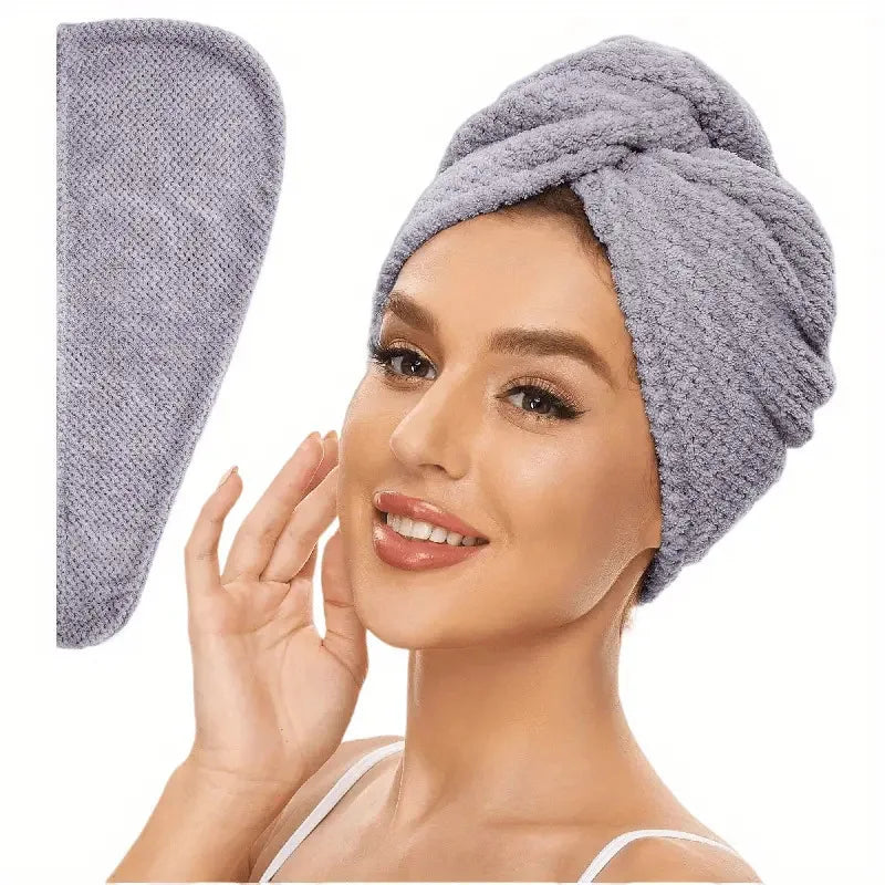 Solid color hair towel Textured dry hair cap 9.8 "X 25.5" absorbent hair towel wrap for button-down women