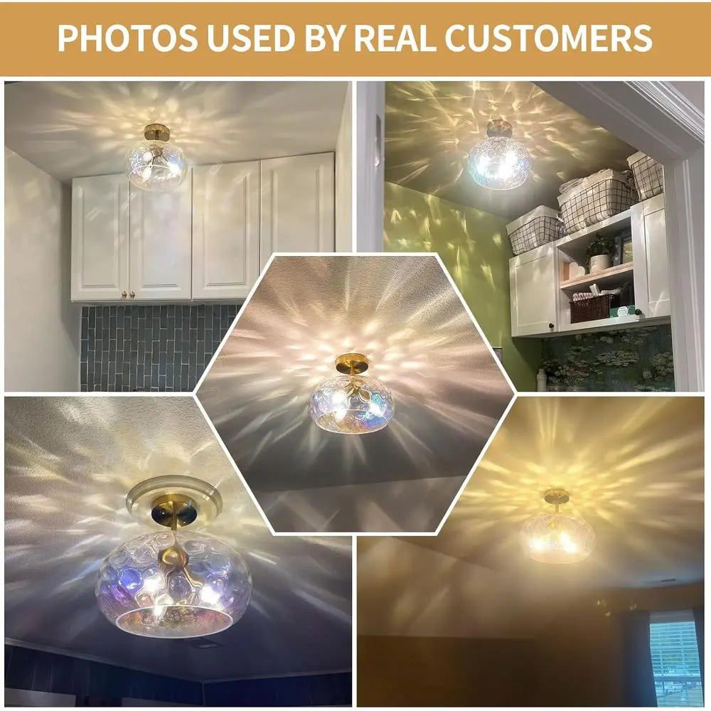 12 Inch Rainbow Hammered Glass Ceiling Light Fixtures for Hallway, Bedroom, Entryway, Kitchen