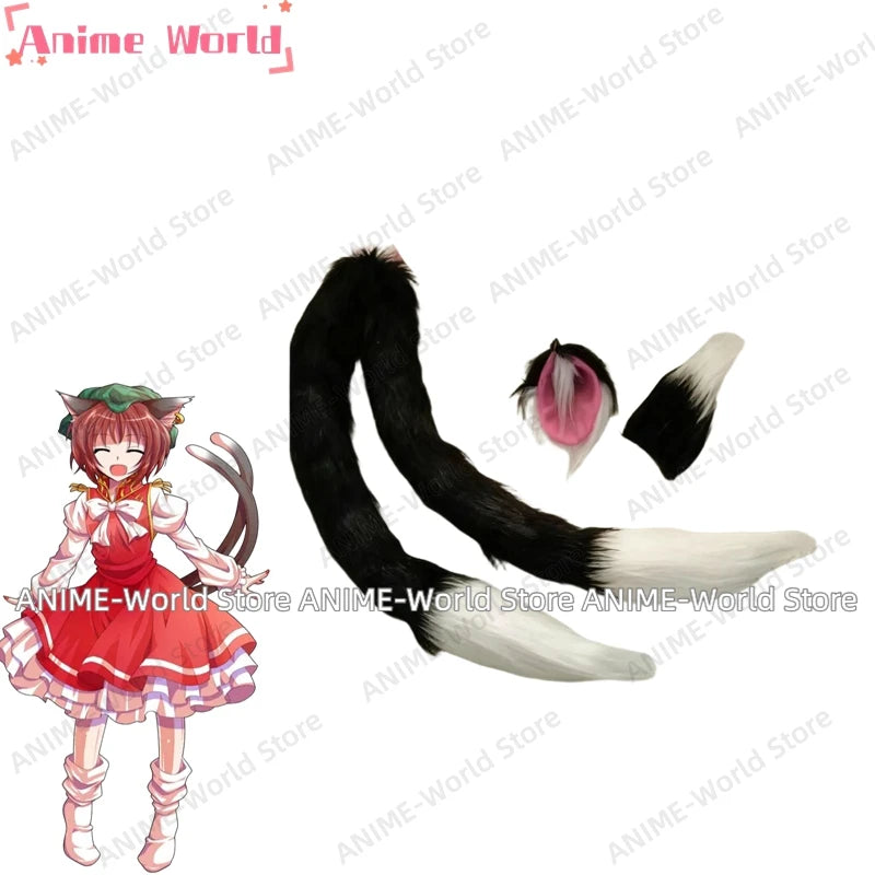 《Custom Size》Anime Touhou Chen Cosplay Costume with Hat Women Party Suit Top Skirts Tail Ears Props Halloween Uniforms