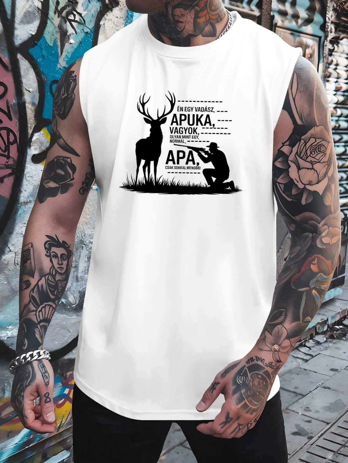 Men's large-sized fitness vest - breathable sleeveless training top with fitness print