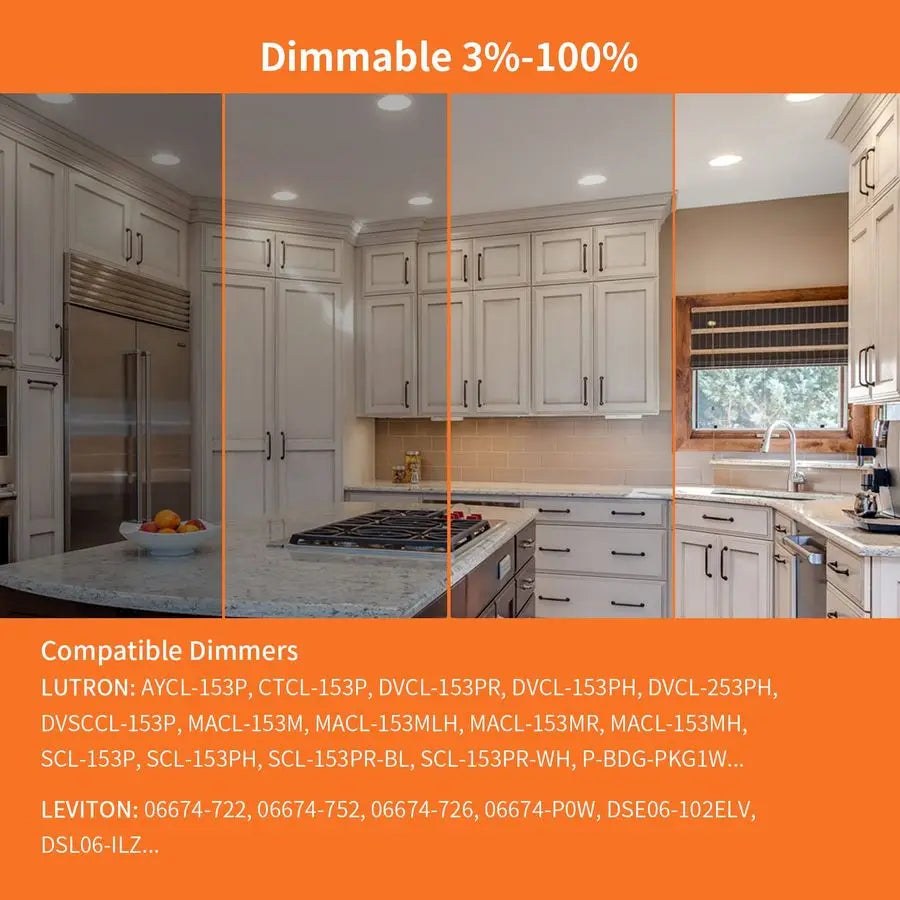 12 Pack 6 Inch LED Recessed Ceiling Light, 2700K 3000K 3500K 4000K 5000K Selectable, Dimmable 12W110W, 1050LM, IC Rated CanKille
