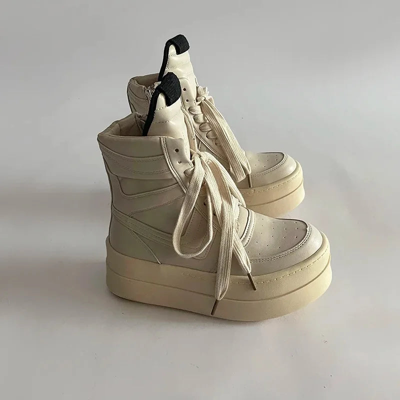 Thick Sole Ankle Boots Design High Top Shoes For Women 2025 Autumn And Winter New Height Increasing Casual Sports Board Shoes