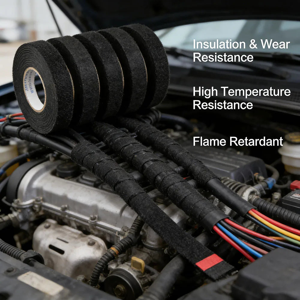 15 Meter Heat-Resistant Flame Retardant Tape Adhesive Cloth Tape For Car Cable Harness Wiring Loom Protection Electrical Tape
