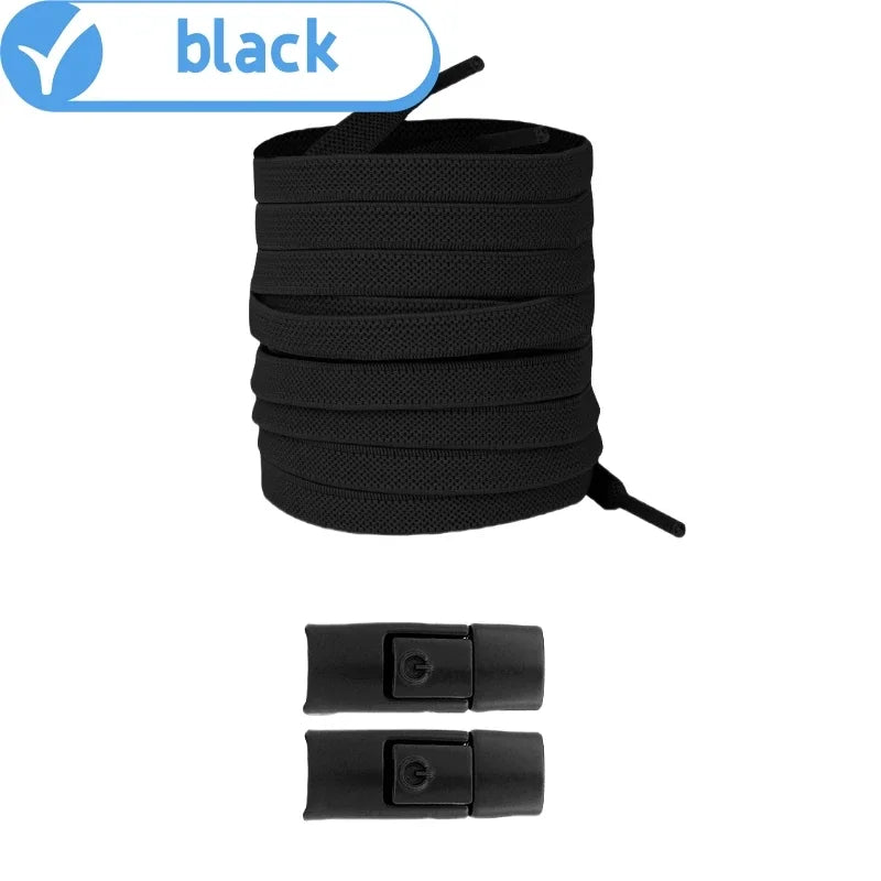New Without Ties Elastic Laces No Tie Shoe Laces Press Lock Shoelaces Sneaker Kids Adult 8MM Widened Flat Shoelace for Shoes