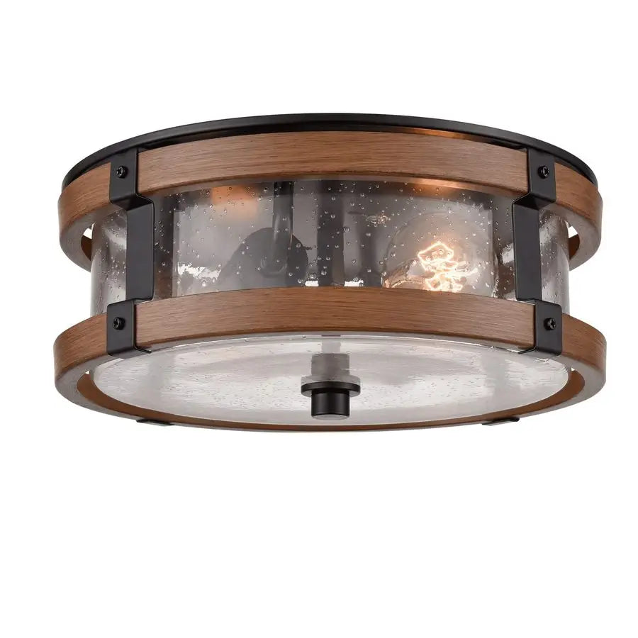 Ceiling Light Fixture 2Light Hallway Ceiling Light in Black amp Rustic Wood Grain Finish with Clear Seeded Glass Shade
