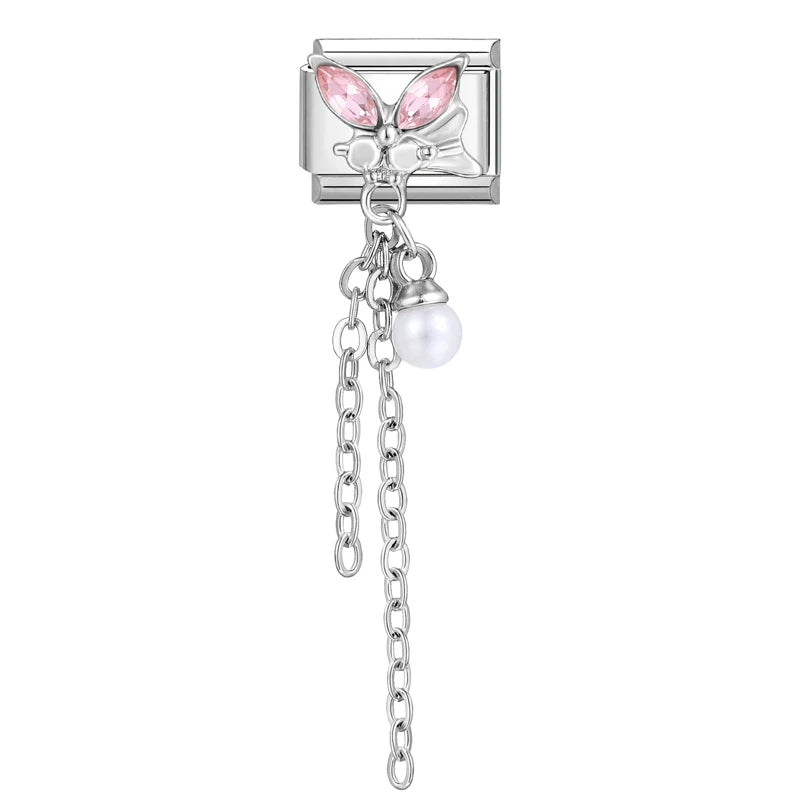 Zircon Moon Cherry Bow Knot Butterfly Heart Star Italian Charm Links Fit 9mm Bracelet Stainless Steel DIY Jewelry Making Gifts
