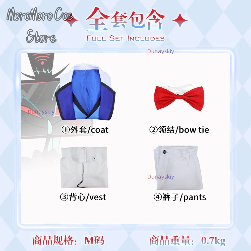 2025 New Anime Cosplay Hotel VOX Cosplay Costume White Suit Top Pants Women Men Halloween Roleplay Clothes
